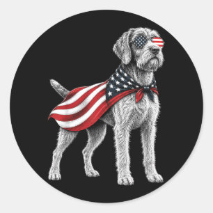 Sticker Rond Wirehaired Pointing Griffon 4 juillet Américain