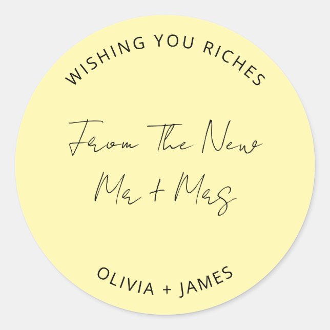 Sticker Rond Wishing You Riches From The New Mr Mrs Wedding Bag (Devant)