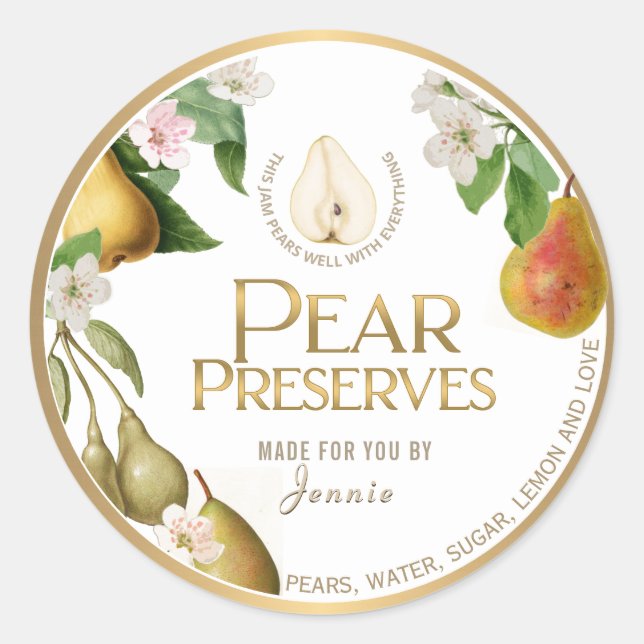 Sticker Rond Witty Logo Design Elegant Pear Preserve ou Jam (Devant)