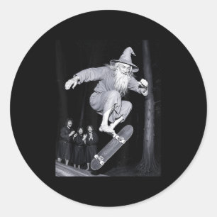 Sticker Rond Wizard Skateboard Funny Meme Skater Halloween G