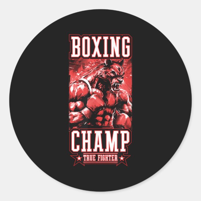 Sticker Rond Wolf Boxing Champ _ Boxer Fighter Motivation  (Devant)