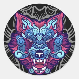 Sticker Rond Wolf Chinese Animaux Meilleur Cadeau