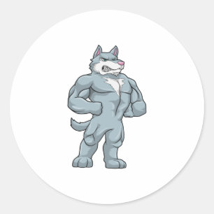 Sticker Rond Wolf comme Bodybuilder extrême