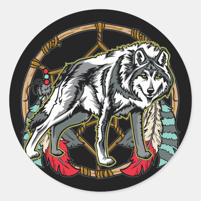 Sticker Rond Wolf Dreamcatcher (Devant)