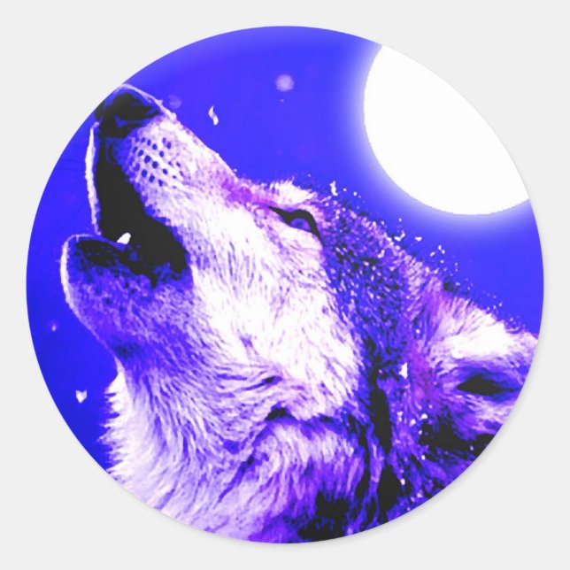 Sticker Rond Wolf Howling à Moon (Devant)