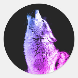 Sticker Rond Wolf Howling à Moon