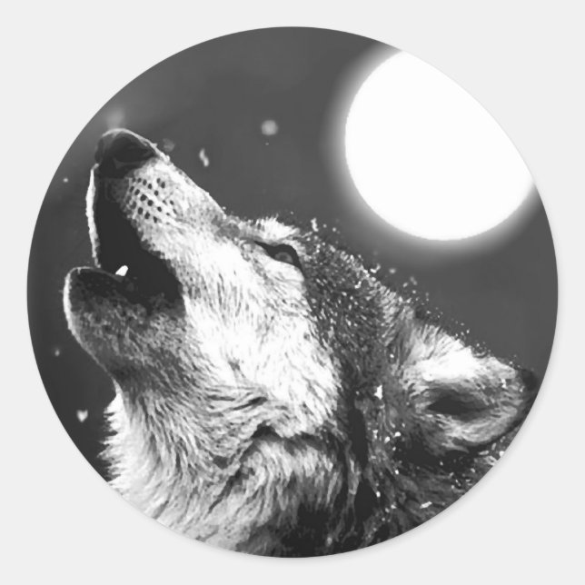Sticker Rond Wolf Howling à Moon (Devant)