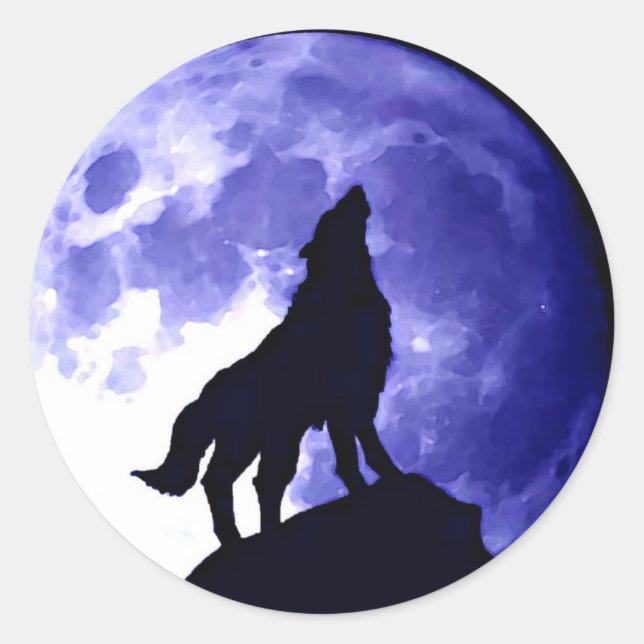 Sticker Rond Wolf Howling à Moon (Devant)