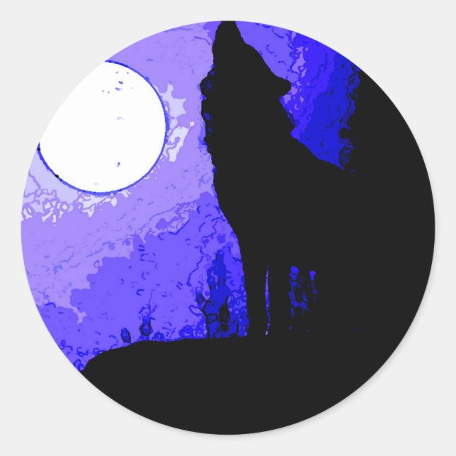 Sticker Rond Wolf Howling à Moon (Devant)