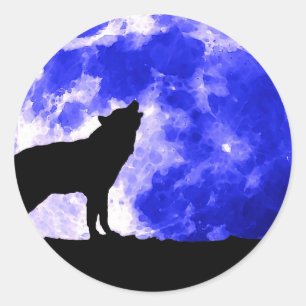 Sticker Rond Wolf Howling à Moon