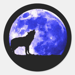 Sticker Rond Wolf Howling à Moon