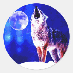 Sticker Rond Wolf Howling à Moon