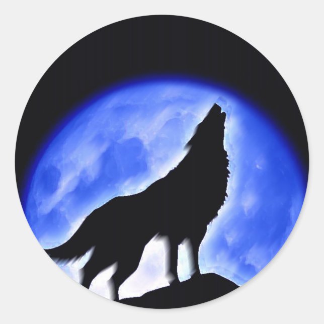 Sticker Rond Wolf Howling à Moon (Devant)