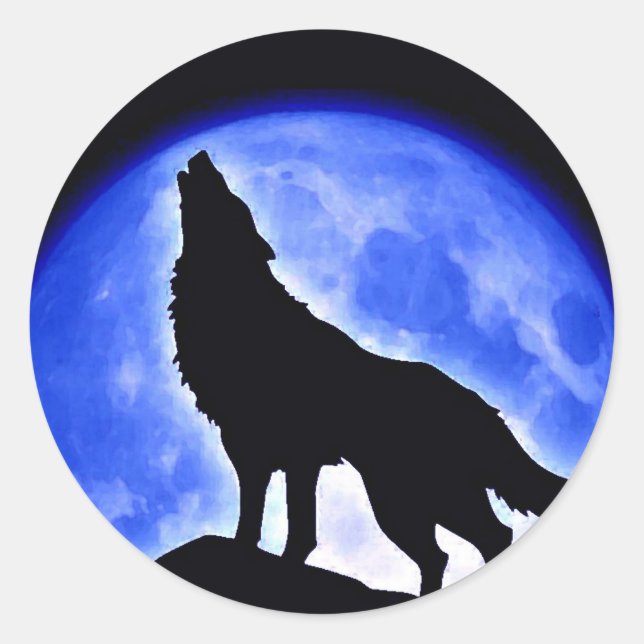 Sticker Rond Wolf Howling à Moon (Devant)