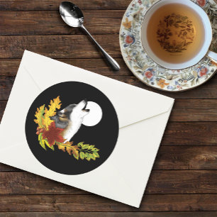 Sticker Rond Wolf Howling Moon