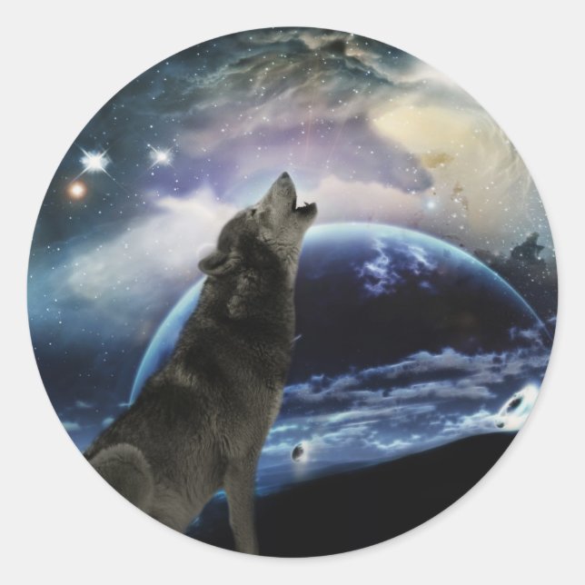 Sticker Rond Wolf hurle sur la lune (Devant)