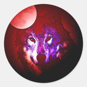 Sticker Rond Wolf & Moon