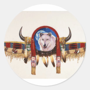 Sticker Rond Wolf Shield amérindien