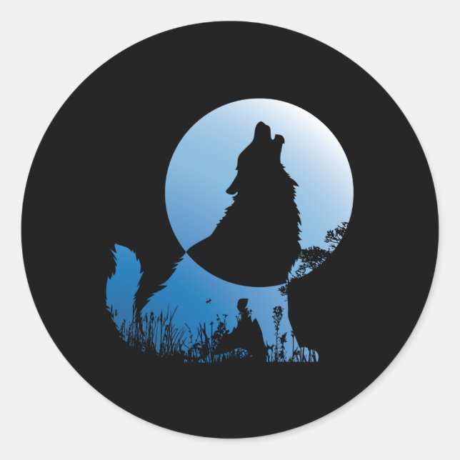 Sticker Rond Wolf Silhouette Wolf Amoureux de la nature (Devant)