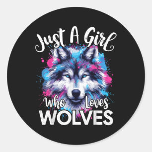 Sticker Rond Wolf Visage Juste Une Fille Qui Aime Les Loups