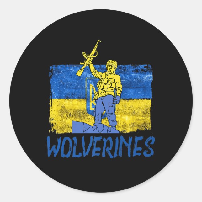 Sticker Rond Wolverines Soutenez l'UkraineUkraine Wolverines Am (Devant)