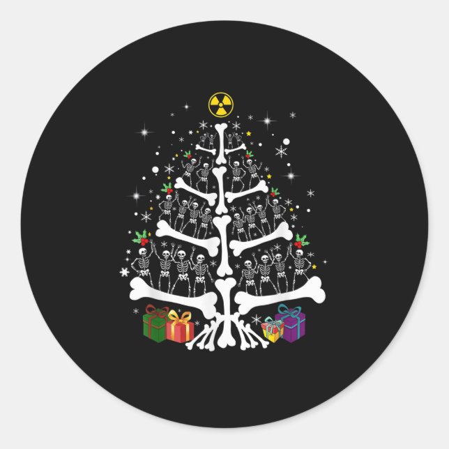 Sticker Rond Women Radiology Skeleton Christmas Tree Xray Tech  (Devant)