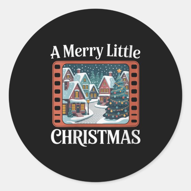 Sticker Rond Womens A Merry Little Christmas Retro Holiday Vill (Devant)