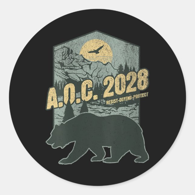 Sticker Rond Womens Aoc 2028 Pour Le Président Résister À L'Our (Devant)
