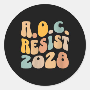 Sticker Rond Womens Aoc 2028 Pour Le Président Résister Wavy Al