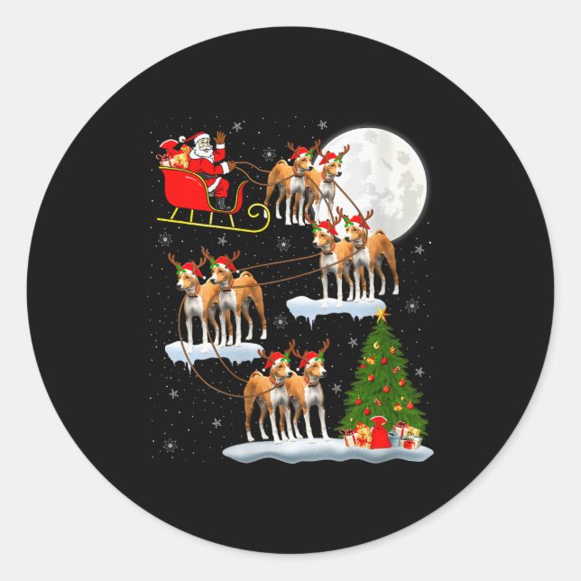 Sticker Rond Womens Basenji Dog Santa Sleigh Flying Funny Magic (Devant)