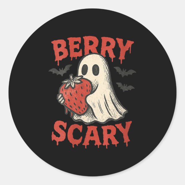 Sticker Rond Womens Berry Y Cute Ghost Strawberry Halloween Pun (Devant)