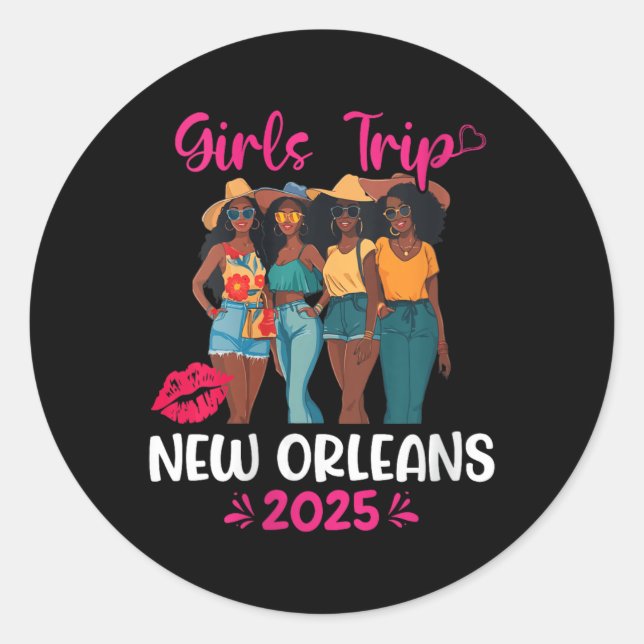 Sticker Rond Womens Black Girls Trip New Orleans 2025 Vacation  (Devant)
