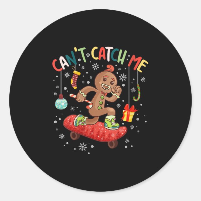 Sticker Rond Womens Can't Catch Me Christmas Skateboarding Ging (Devant)
