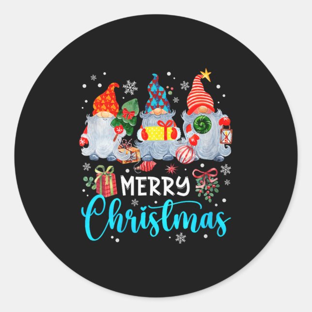 Sticker Rond Womens Cute Merry Christmas Gnome Snowflakes Xmas  (Devant)