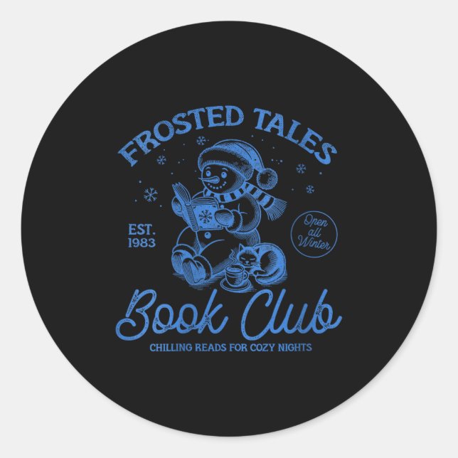 Sticker Rond Womens Funny Christmas Snowman Frosted Tales Book  (Devant)