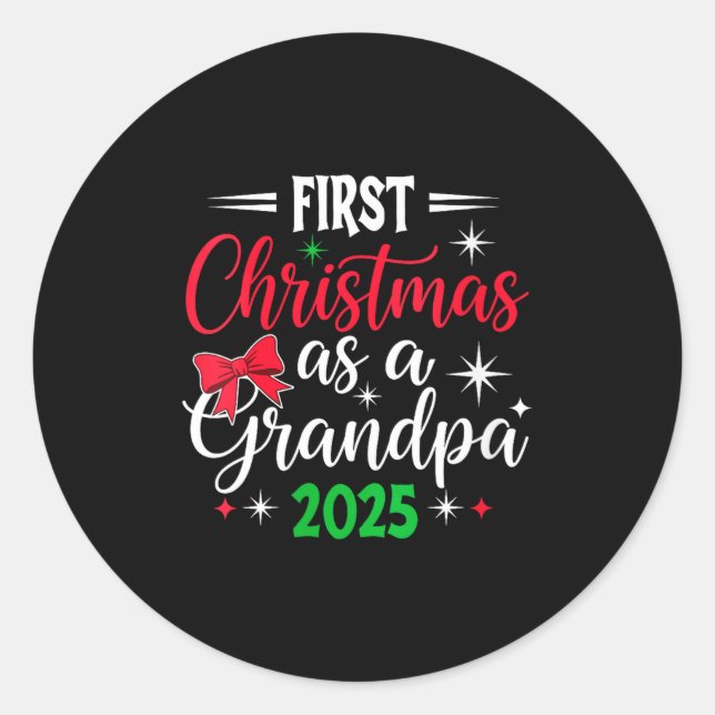Sticker Rond Womens Funny First Christmas As Grandpa 2025 Match (Devant)