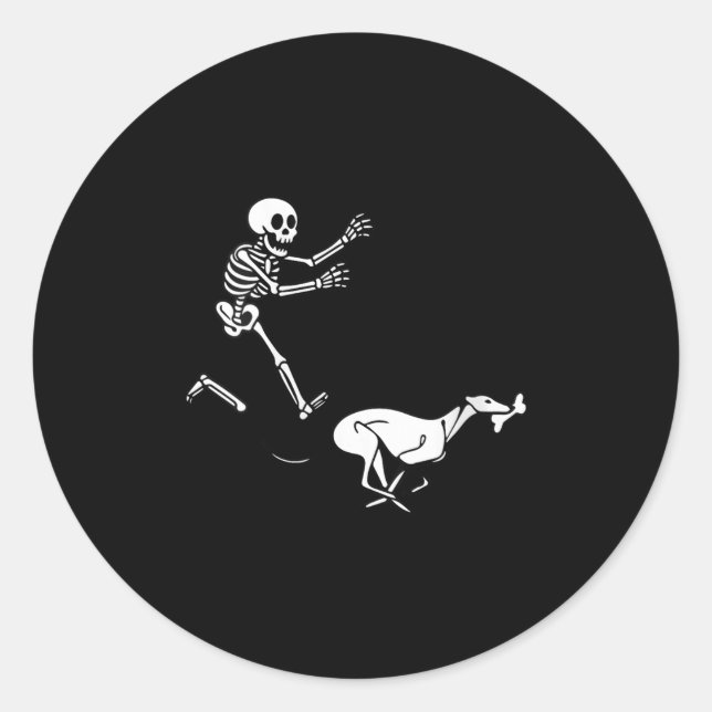 Sticker Rond Womens Funny Ghound Running Skeleton Halloween V-n (Devant)