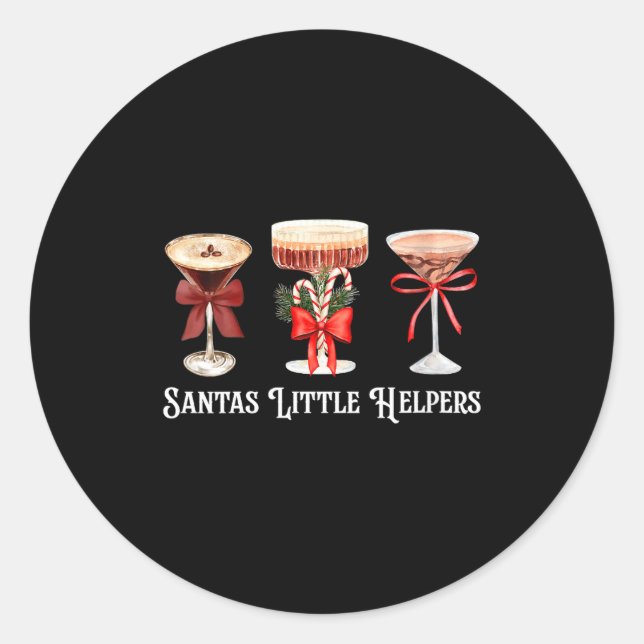 Sticker Rond Womens Funny Santa's Little Helper Martini Tail Me (Devant)
