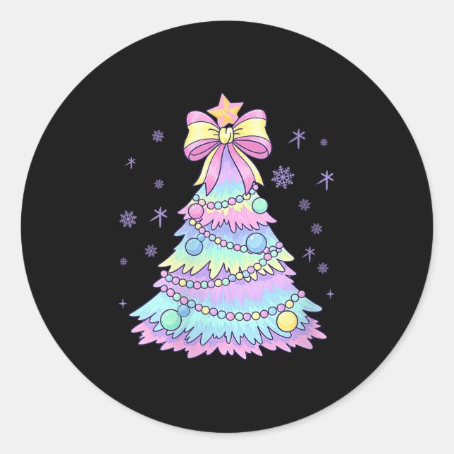 Sticker Rond Womens Girly Christmas Tree Coquette Bow Jolly Xma (Devant)
