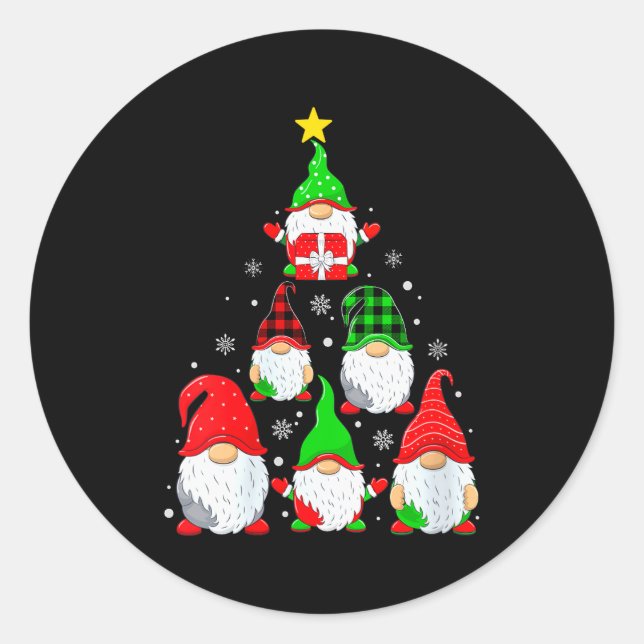 Sticker Rond Womens Gnomes Christmas Tree Pajamas Funny Gnome H (Devant)