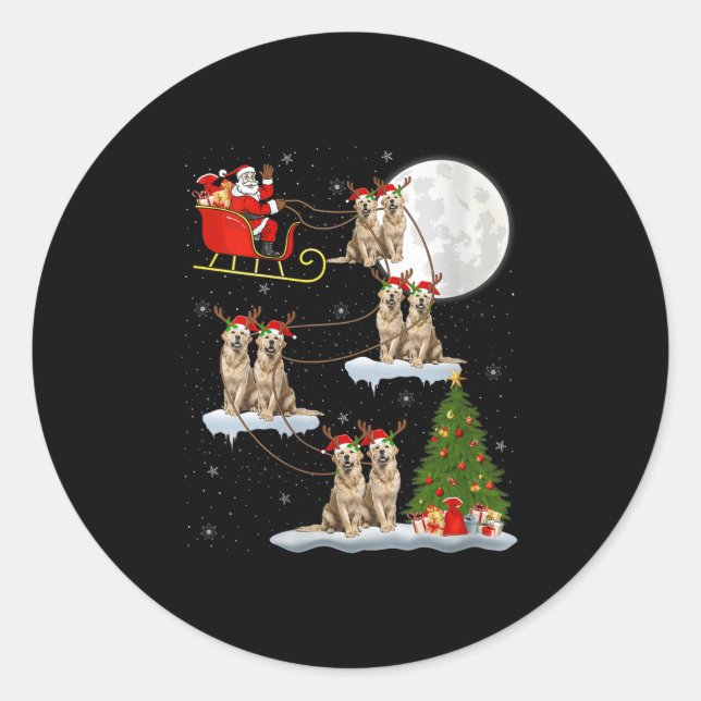 Sticker Rond Womens Golden Retriever Dog Santa Sleigh Flying Fu (Devant)
