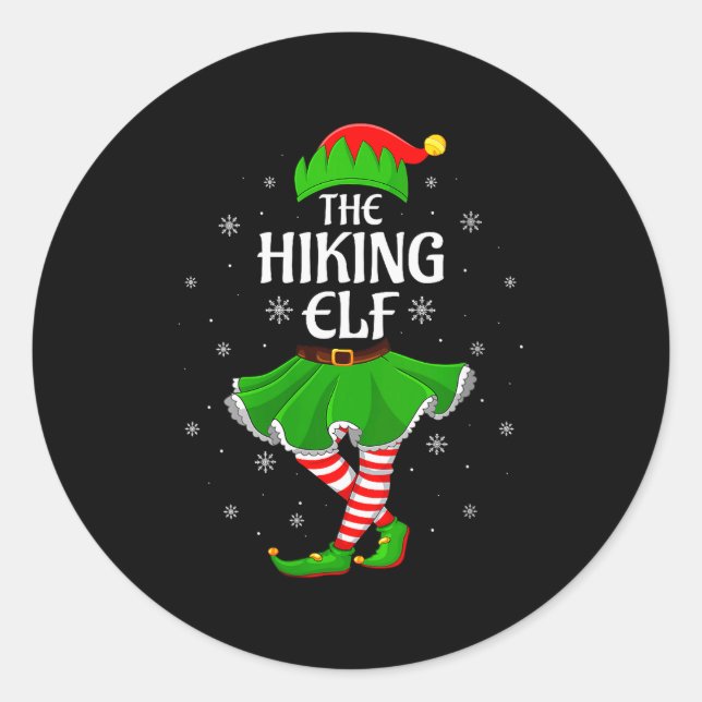 Sticker Rond Womens Hiking Elf Christmas Family Girls Women Elf (Devant)