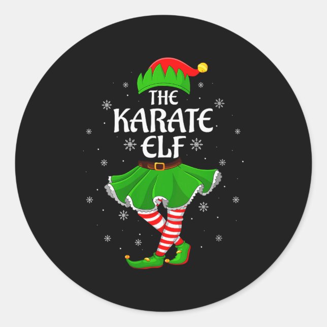 Sticker Rond Womens Karate Elf Christmas Family Girls Women Elf (Devant)
