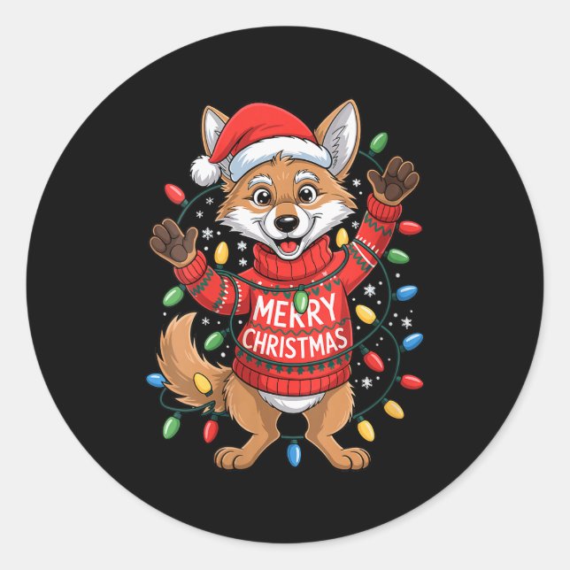 Sticker Rond Womens Merry Christmas Fox Festive Woodland Winter (Devant)