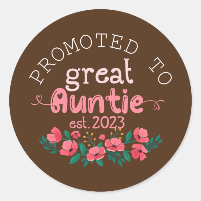 Sticker Rond Womens Promoted to Great Auntie Est 2023 Gifts (Devant)