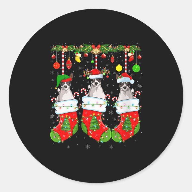 Sticker Rond Womens Russell Terrier Dog In Christmas Socks Funn (Devant)