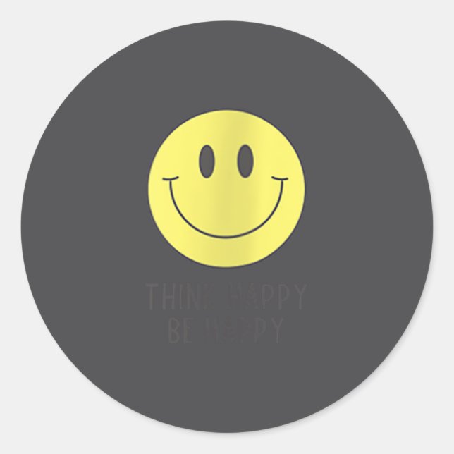 Sticker Rond Womens Think Happy Be Happy Smile Face Motivationa (Devant)