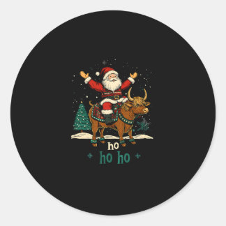 Sticker Rond Womens Xmas Tree Lighting Santa Riding Highland Co
