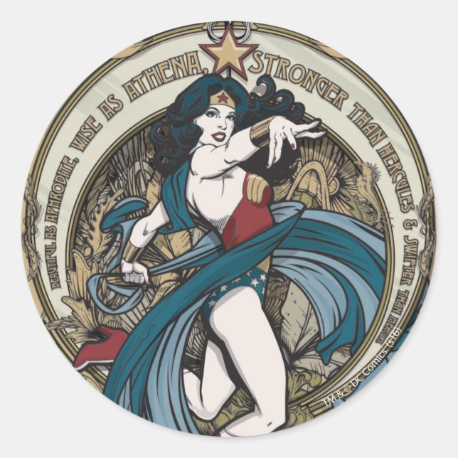 Sticker Rond Wonder Woman Art Nouveau Panel (Devant)