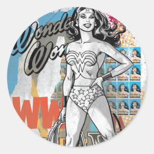 Sticker Rond Wonder Woman Collage 2